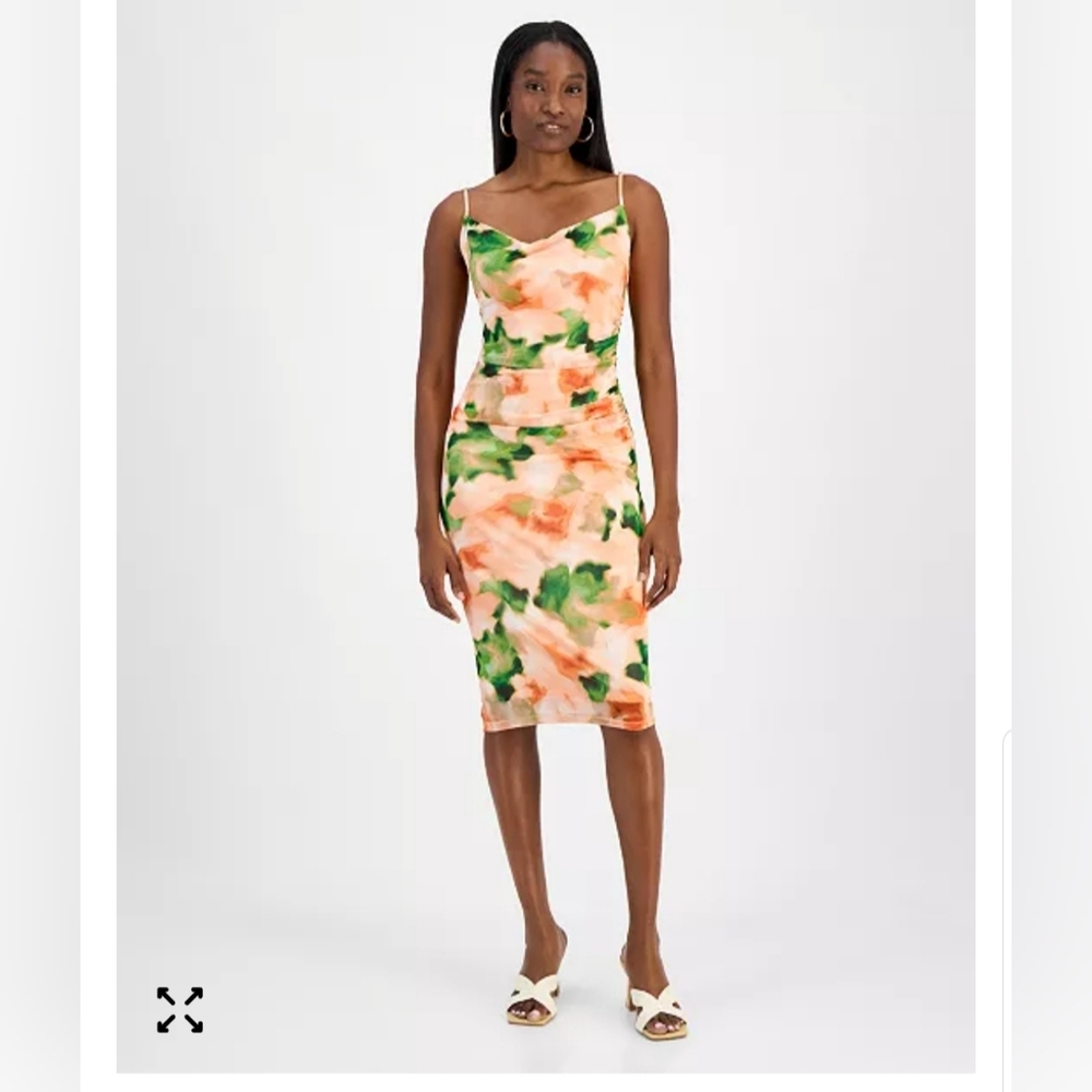 Bar III Vibrant Green and Orange Midi Dress